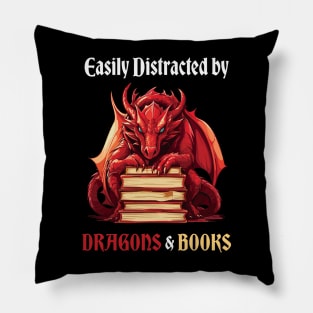 Easily Distracted By Dragons And Books Pillow