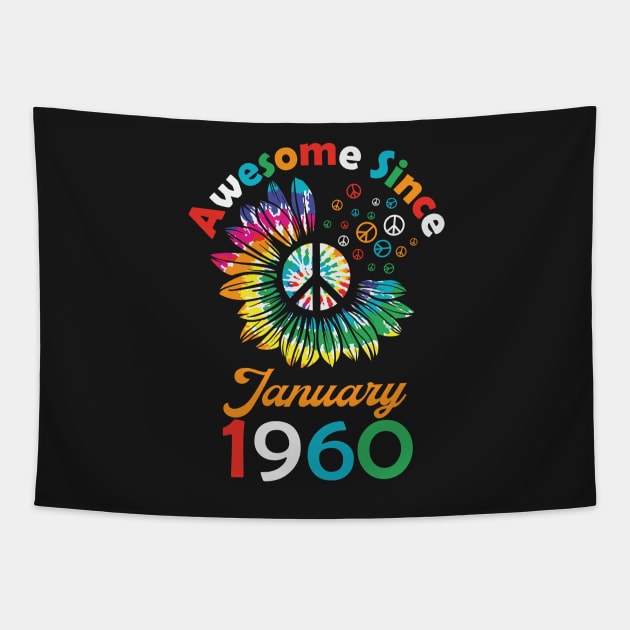 Funny Birthday Quote, Awesome Since January 1960, Retro Birthday Tapestry by Estrytee