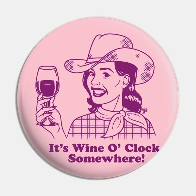 wine o'clock Pin by toddgoldmanart