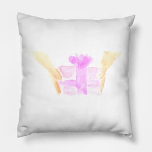 holiday, watercolor, illustration, gift, hands, festive, congratulation, celebratory, holidays, trend, trendy, sketch, hand drawn Pillow