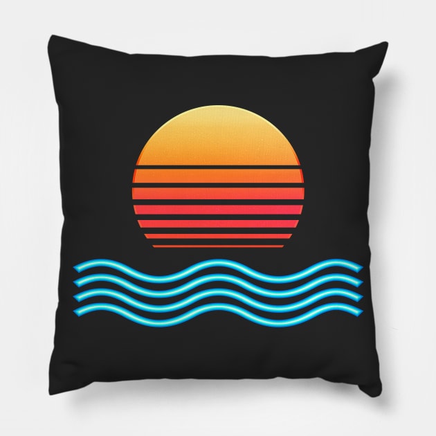 Chrome Wave:  Midnight Sun Pillow by Glitchway