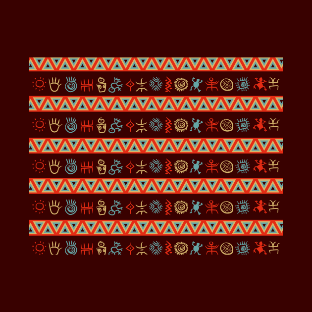 Multicolor geometric native south american indigenous pattern with colorful petroglyphs by Drumsartco