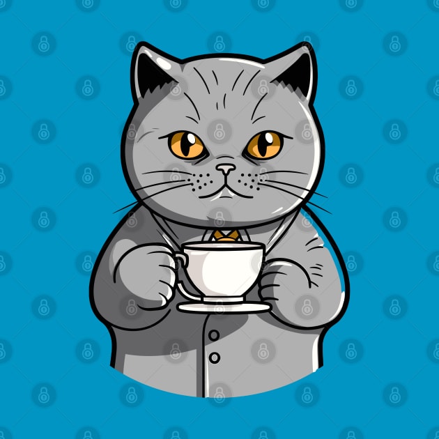 British Shorthair Cat Drinking Coffee by Graceful Designs