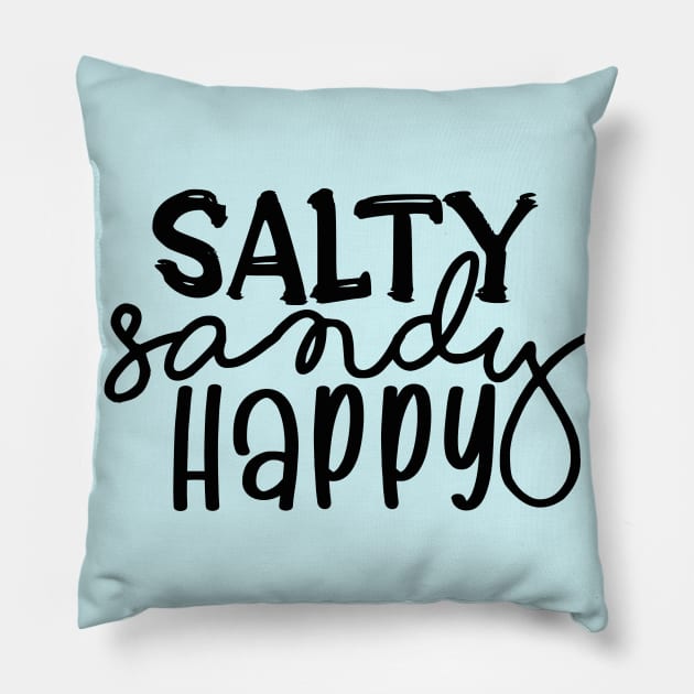 Salty, Sandy, Happy Pillow by Del Doodle Design