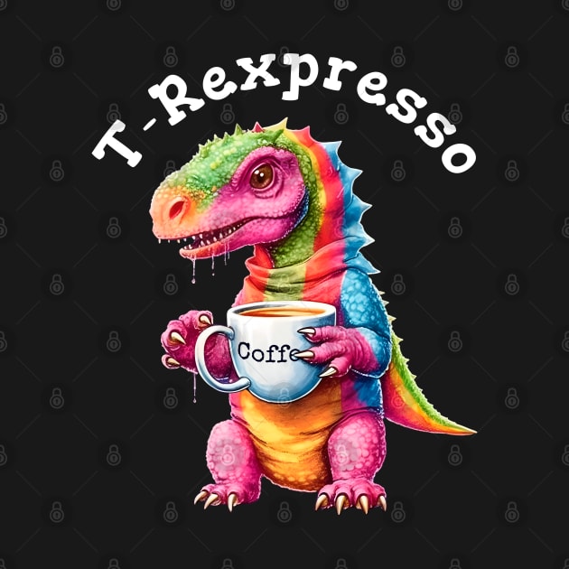 Cute Rainbow Dinosaur T-Rex - T-Rexpresso - Kawaii Anime Dino & Coffee Lover by Ai Wanderer