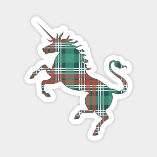 Scottish Christmas Coloured Tartan Rearing Unicorn Silhouette Magnet