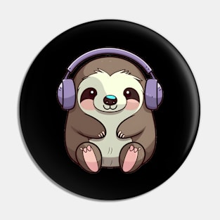 Sloth headphones Pin