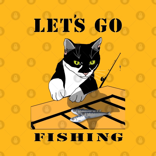 Cute Tuxedo Cat Lets go fishing  Copyright TeAnne by TeAnne