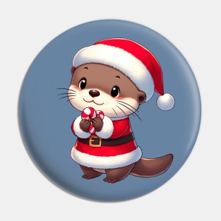 Cute Christmas Otter Santa Pin