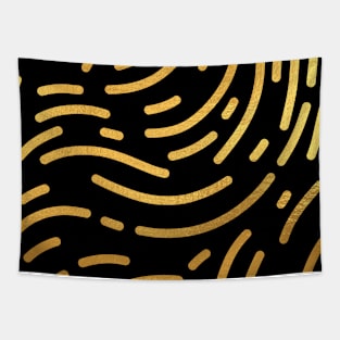 Black Gold colored abstract lines pattern Tapestry