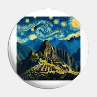 Macchu Piccu, Peru, in the style of Vincent van Gogh's Starry Night Pin