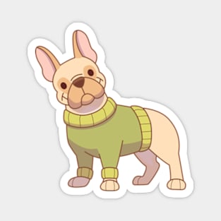 Cream frenchie in a green sweater Magnet