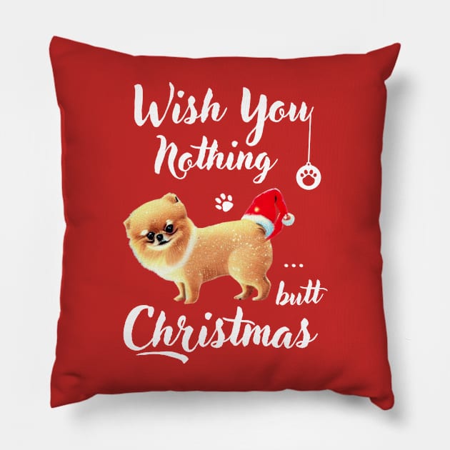 Funny Christmas Dog Fluffy Teacup Pomeranian Puppy with Santa Xmas Pillow by Mochabonk