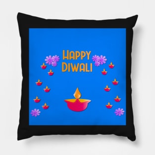 Happy Diwali greeting with diya or lights in a circle. Pillow