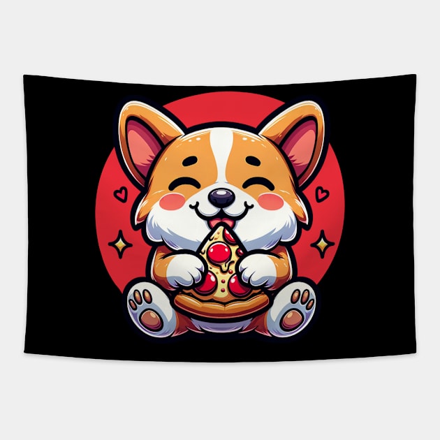 Cute Corgi Eating Pizza Pet Lover Corgi Mom Tapestry by Odetee