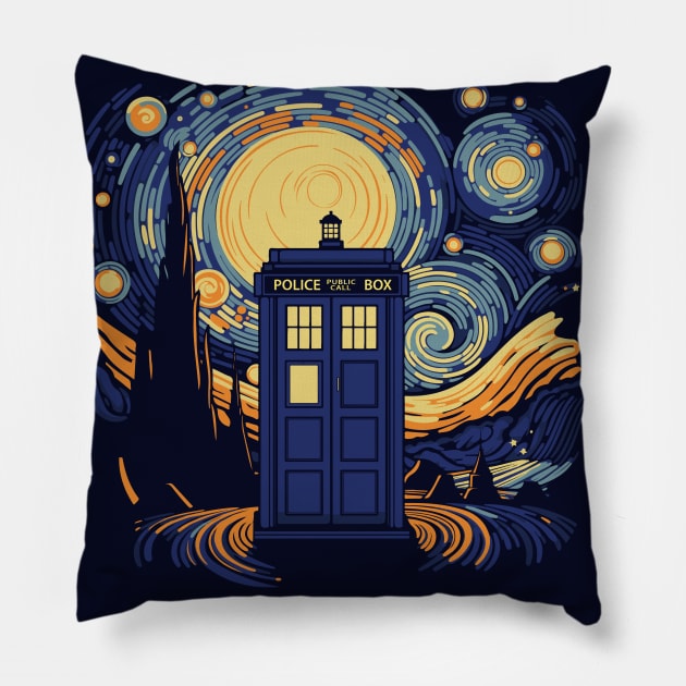 Tardis Van Gogh Pillow by DesignedbyWizards