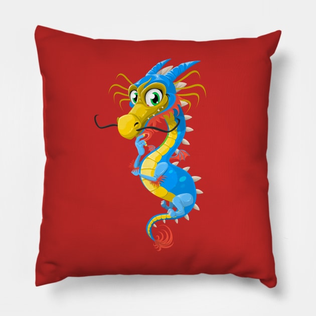 Dragon Cartoon Blue Pillow by Mako Design 