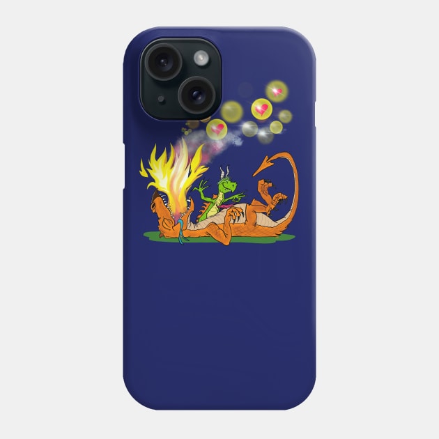 Little Dragon tickling bigger dragon Phone Case by wolfmanjaq