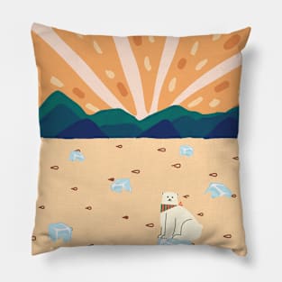 Polar bear on orange sea Pillow