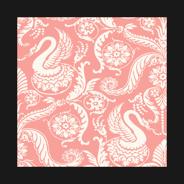 Cream on Peach Classy Medieval Damask Swans by JamieWetzel