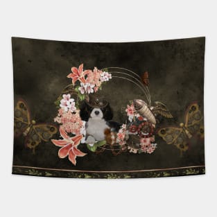 Steampunk, little dog and squirrel with hat Tapestry