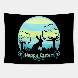 Happy Easter Bunny Retro Sunset Badge Baby Blue Edition Tapestry