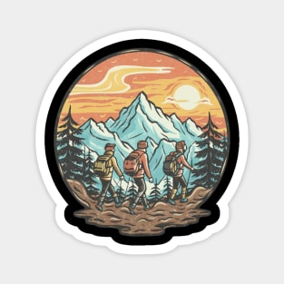 A group of friends embarking on a mountain trek Magnet