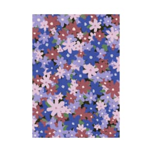 Oil Pastel Flower Print - blue and pink T-Shirt