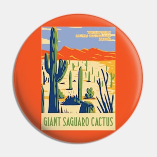 WPA poster of Saguaro NP with giant Saguaro in Sonoran Desert, Pima County, Arizona, USA Pin