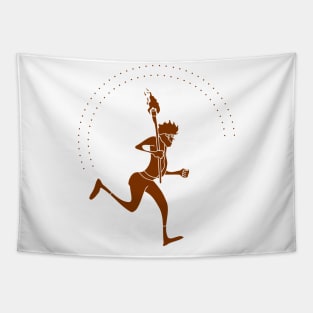 an athlete running with burning torch Tapestry