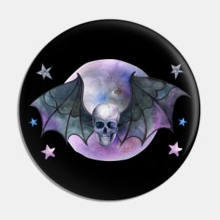 Watercolor Skull Bat Pin