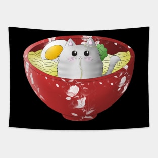 Kawaii cute funny japanese anime cat in a noodles ramen bowl - cats lover - foodie - food lover Tapestry