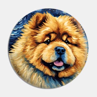 Chow Chow Dog Breed Painting in a Van Gogh Starry Night Art Style Pin