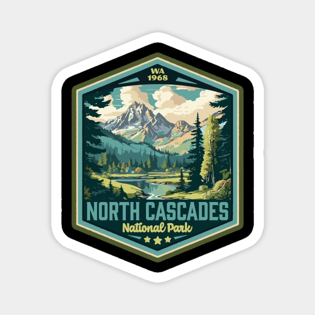 North Cascades National Park Vintage WPA Style Outdoor Badge Magnet by GIANTSTEPDESIGN