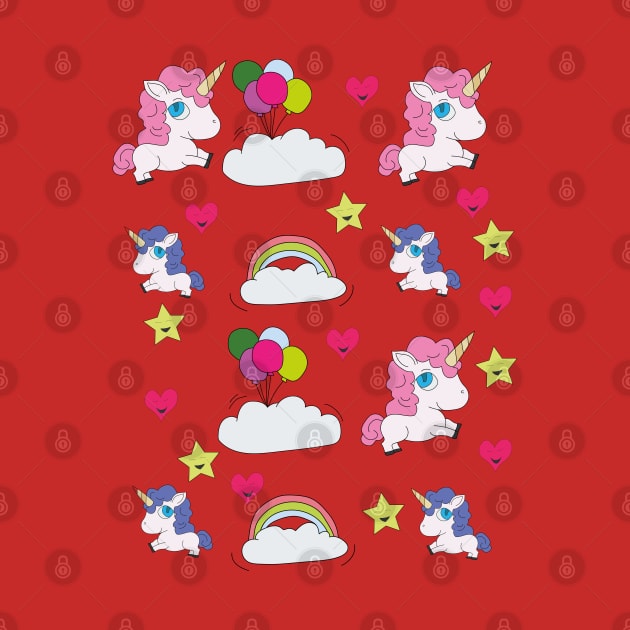 Cute unicorns, clouds, stars and hearts by DiegoCarvalho