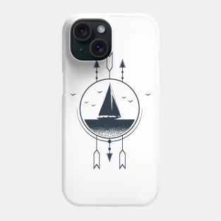 Creative Illustration In Geometric Style. Ship In The Sea. Adventure, Travel And Nautical Phone Case