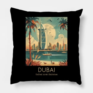 A Vintage Travel Illustration of Dubai - United Arab Emirates Pillow