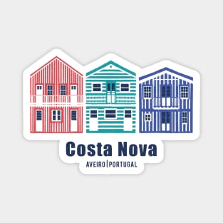 Colourful Portuguese houses // illo // yellow red blue and teal Costa Nova inspired houses Magnet