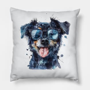 Miniature Schnauzer with Sunglasses (Watercolor) Pillow