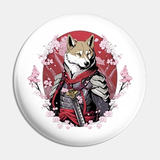 Samurai Dog Among Sakura Tree Pin