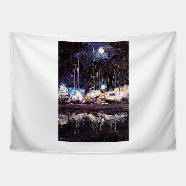 Night Port In Empuriabrava Tapestry by NataliaShchip