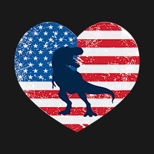 American Flag Heart Love T-Rex Usa Patriotic 4Th Of July T-Shirt