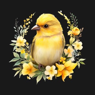 Cute Yellow Bird with Flowers T-Shirt