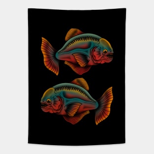 Piranha Old School American Traditional Tapestry