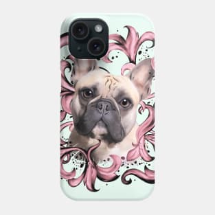 French bulldog, pink decorations leaves, frenchie lovers gift Phone Case