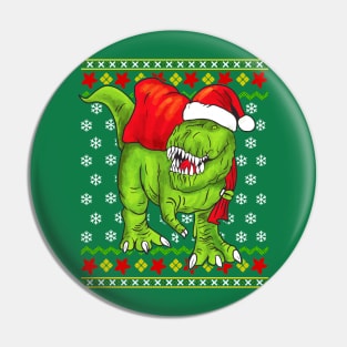 T Rex Santa Claus Ugly Christmas Sweater Pin