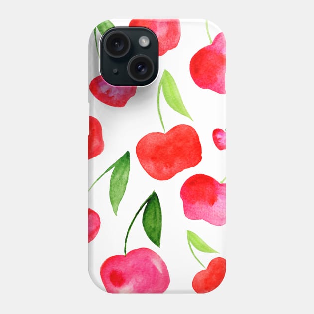 Watercolor cherries - red and green Phone Case by wackapacka