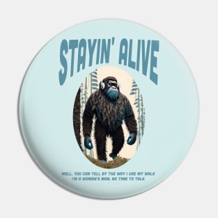 Bigfoot with Headphones Groovin to Stayin Alive Disco Pin