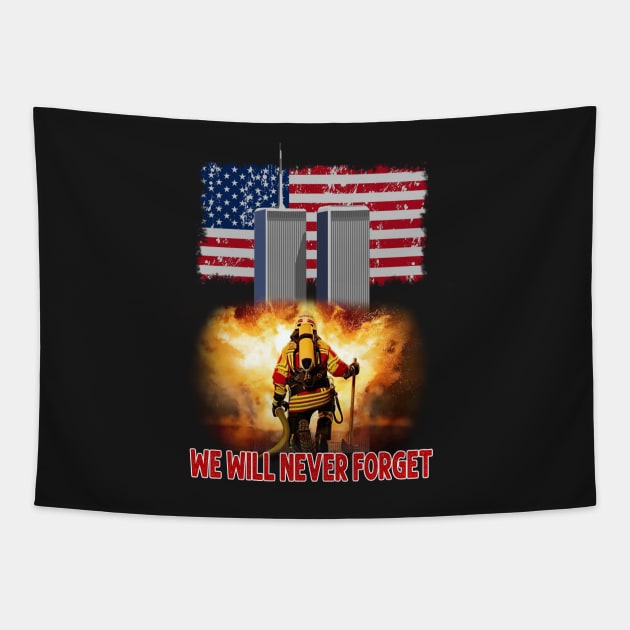 Never Forget Patriot Day 911 September 21th Anniversary Retro Tapestry by CasperX10