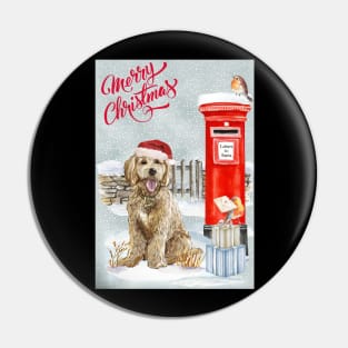 Goldendoodle Merry Christmas Santa Dog Pin